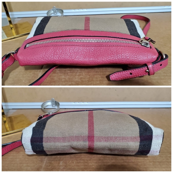 BURBERRY Check Canvas Crossbody Cadmium Farley Red Bag - Picture 9 of 11